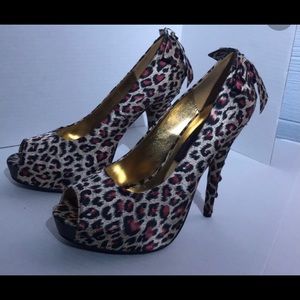 Iron Fist “Ru Paul” leopard corset peeptoe heels